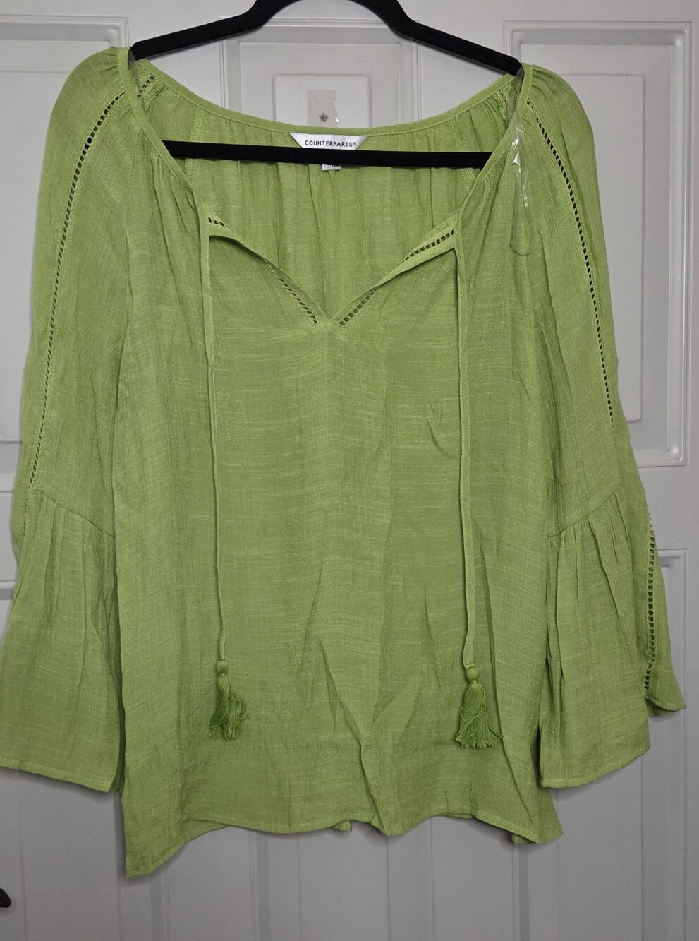 Counterparts - Lime Green Tie-Neck Peasant Blouse